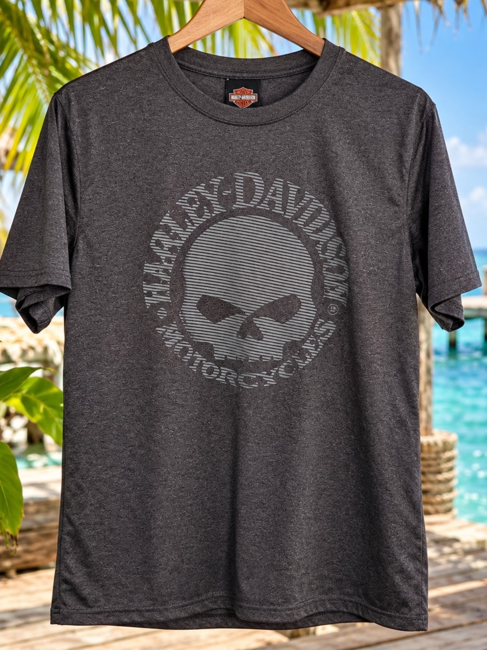 Harley-Davidson Belize Skull Graphic T-Shirt Men's Medium Gray Motorcycle Tee
